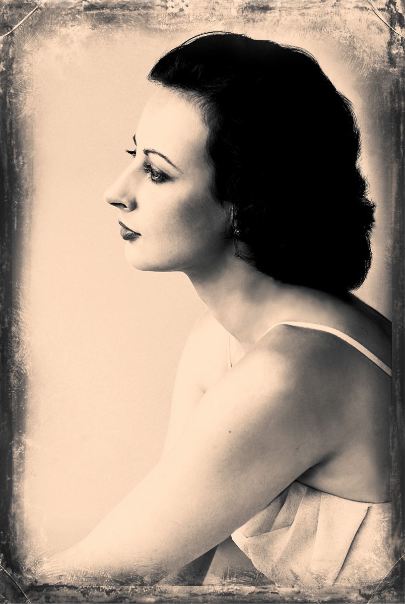 Retro 1930s style portrait of a woman in profile